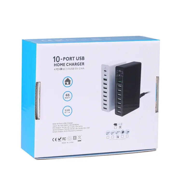 MFT-03Q 10 in 1 65W QC3.0 USB Smart Fast Charger EU Plug