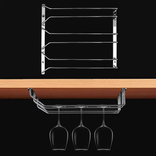 MICLAN Three Rows Stainless Steel Hanging Wine Glass Holder Size: 34*32*27cm - Size: 34*32*27cm