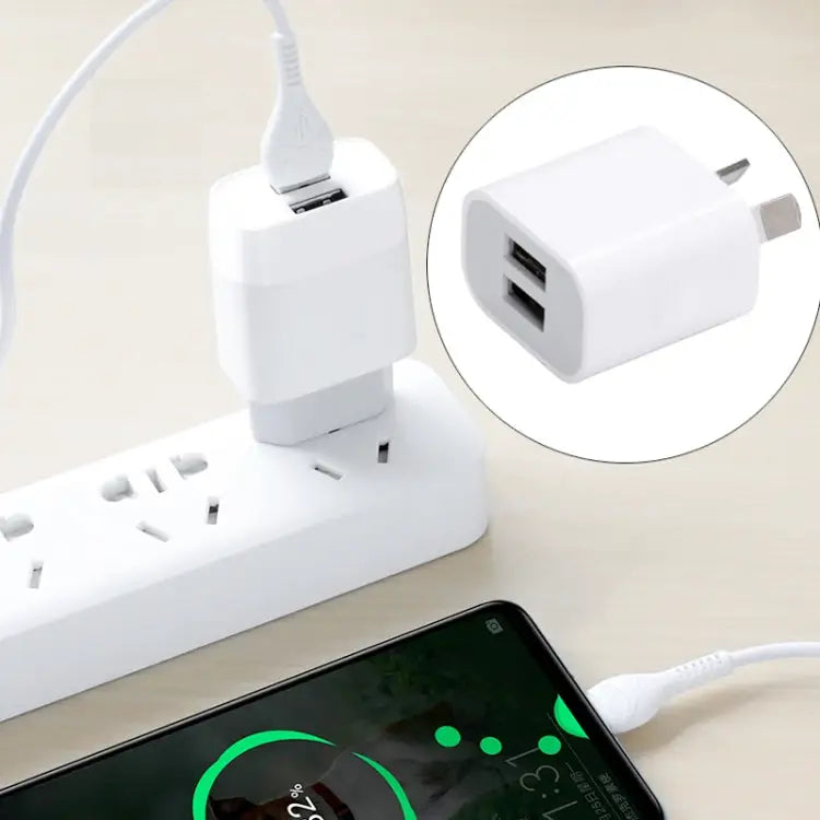 Mini Dual Port USB Charger with USB to 8 Pin Data Cable AU Plug - AU Plug + 8 Pin Cable