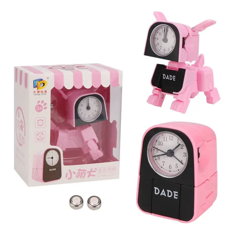 Mini Manual Child Deformation Alarm Clock Robot Toy - Pink