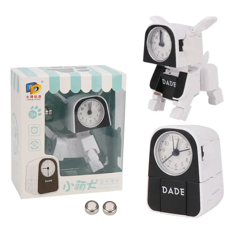 Mini Manual Child Deformation Alarm Clock Robot Toy - White