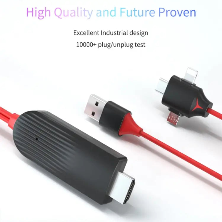 MiraScreen L7-8 3 in 1 8 Pin + Micro USB + USB-C / Type-C to HDMI Video Converter Cable Cable Length: 2m 3 in 1 HDMI