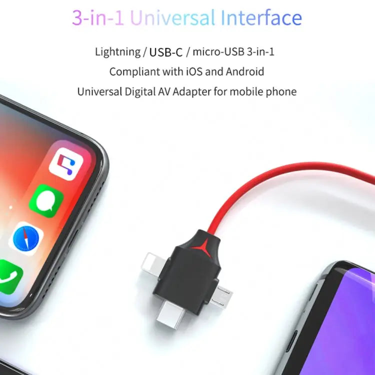 MiraScreen L7-8 3 in 1 8 Pin + Micro USB + USB-C / Type-C to HDMI Video Converter Cable Cable Length: 2m 3 in 1 HDMI