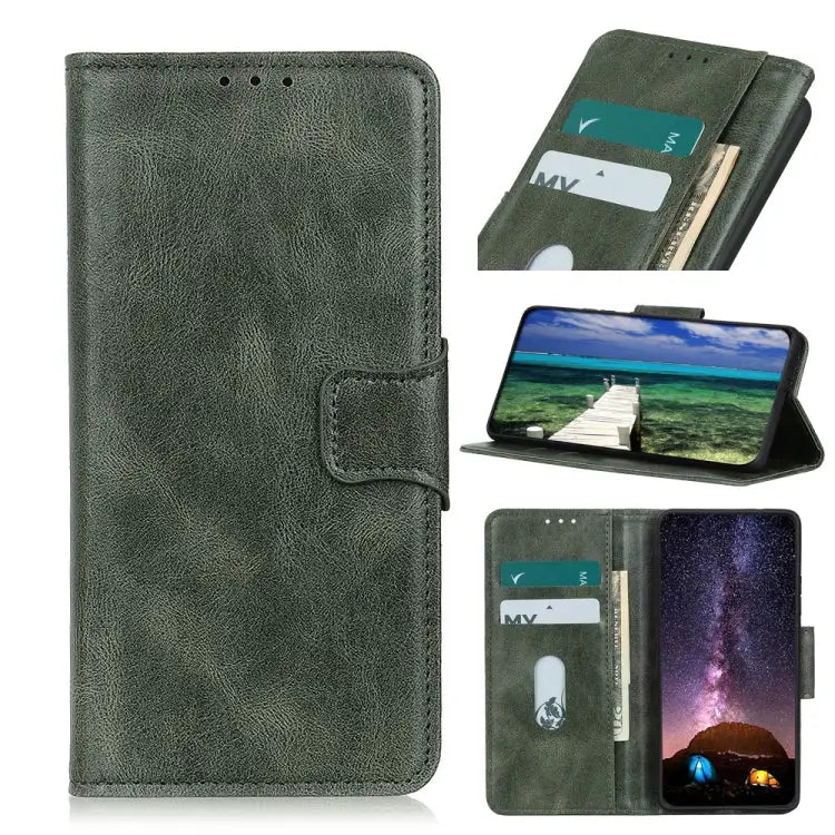 Mirren Crazy Horse Texture Horizontal Flip Leather Phone Case - For iPhone 15 Plus / Dark Green