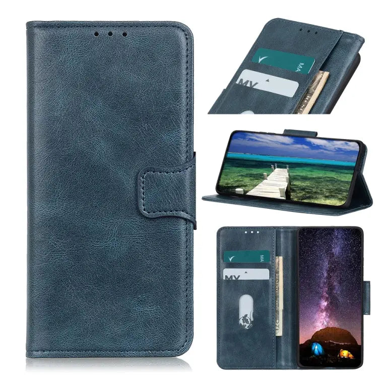 Mirren Crazy Horse Texture Horizontal Flip Leather Phone Case - For iPhone 15 Pro Max / Blue