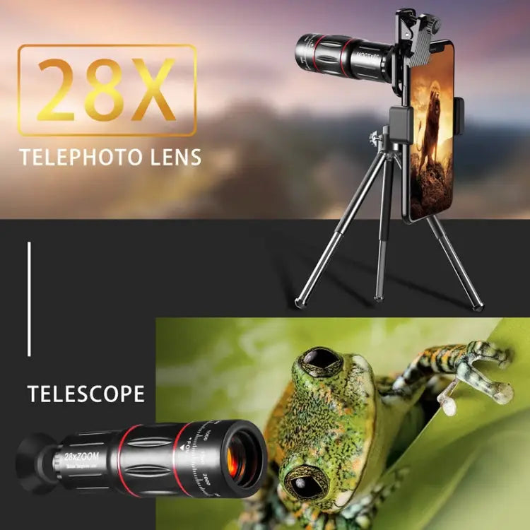 Mobile Phone Universal Lens Telescope 28X + Wide Angle 0.6X + Macro 20X + Fisheye 198 Degree Set Multi-combination Set