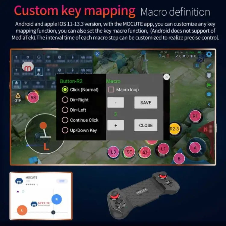 MOCUTE 060 Stretch Dual Joystick Bluetooth Gamepad For Android & iOS Red + Blue - Red + Blue - Apple Accessories