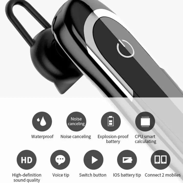Moloke D5 Hanging Ear Type Business Bluetooth Waterproof Anti-sweat Noise Cancelling Earphone HiFi Sound Headset - Black