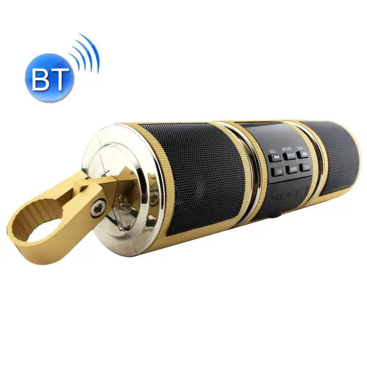 Motorcycle Waterproof Aluminum Shell Bluetooth Handle Stereo Speaker Support BT/MP3/FM/TF - Gold