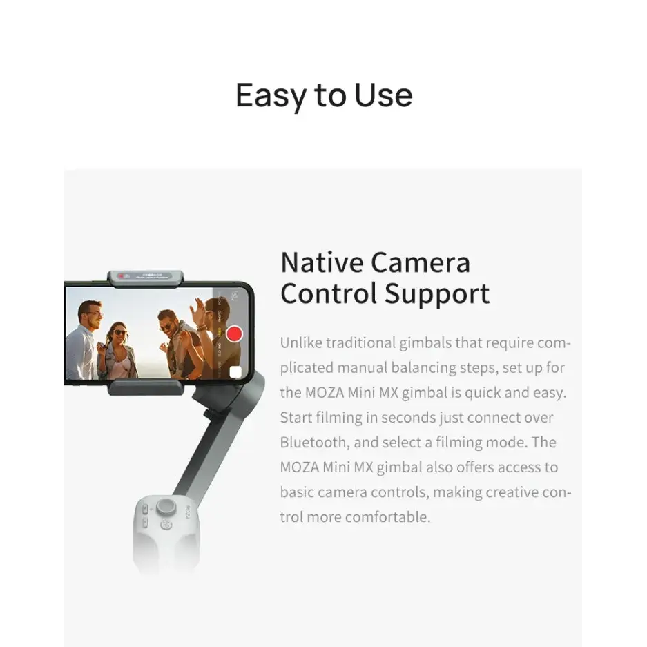 MOZA Mini MX 3 Axis Foldable Handheld Gimbal Stabilizer for Action Camera and Smart Phone - Mini MX