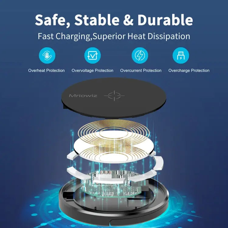 Mriowiz M-2001W 15W Desktop MagSafe Magnetic Wireless Charger for iPhone 12 Series with USB + USB-C / Type-C Data Cable