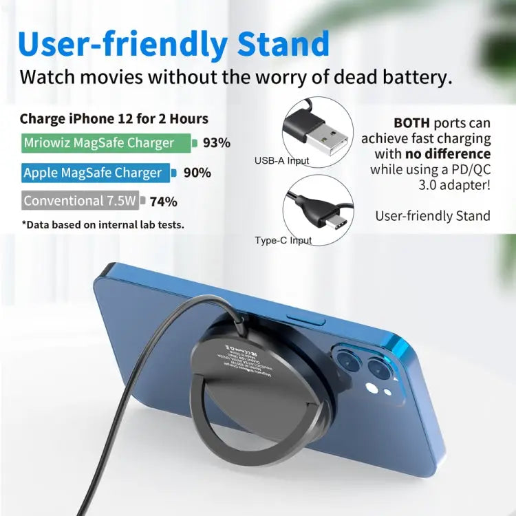 Mriowiz M-2001W 15W Desktop MagSafe Magnetic Wireless Charger for iPhone 12 Series with USB + USB-C / Type-C Data Cable