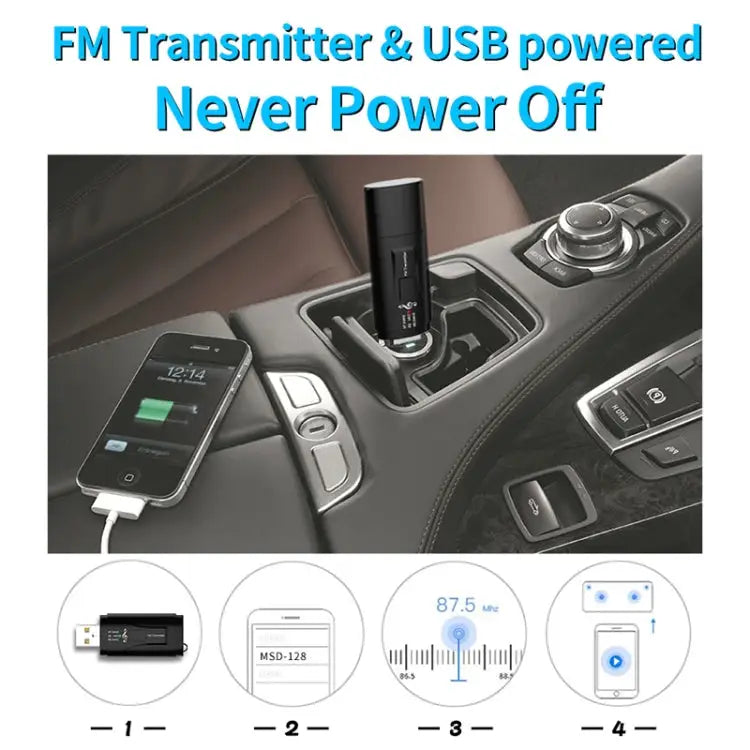 MSD128 2 in 1 USB Car Bluetooth Hands-free Call FM Transmitter with 3.5mm AUX Interface MSD128 - MSD128