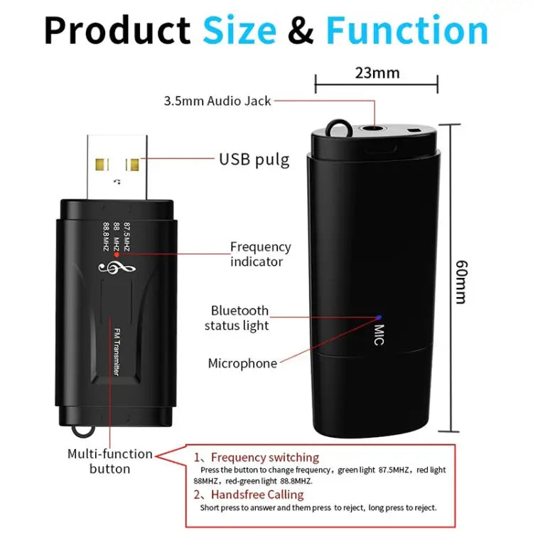MSD128 2 in 1 USB Car Bluetooth Hands-free Call FM Transmitter with 3.5mm AUX Interface MSD128 - MSD128