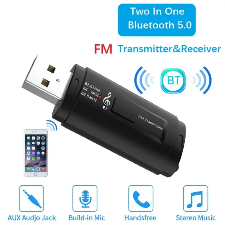 MSD128 2 in 1 USB Car Bluetooth Hands-free Call FM Transmitter with 3.5mm AUX Interface MSD128 - MSD128