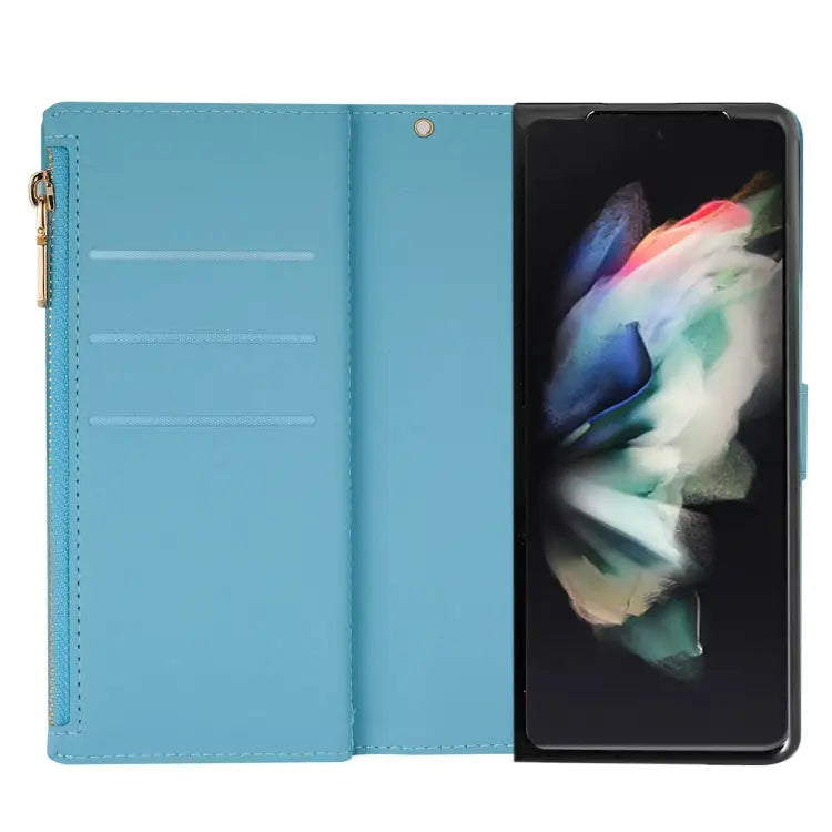 Multi-card Slots Laser Carving Glitter Zipper Leather Case For Samsung Galaxy Z Fold 4 - Samsung Accessories