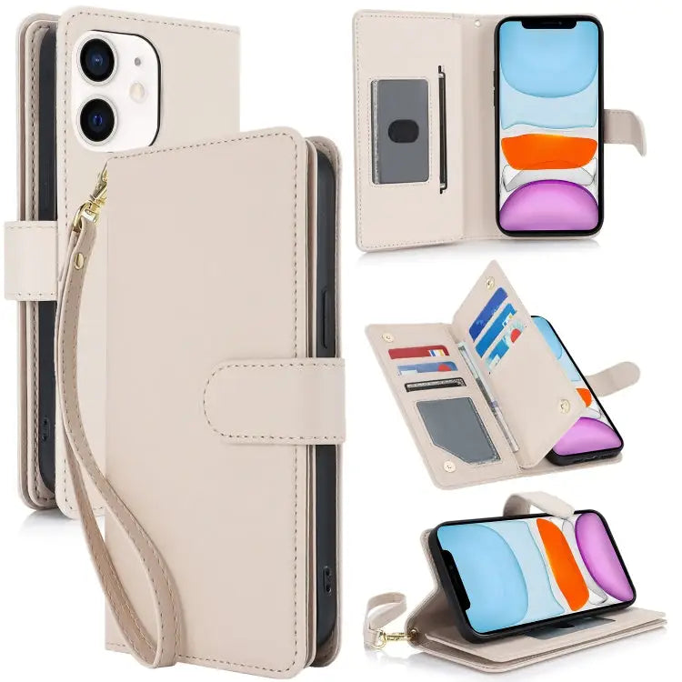 Multi-Card Wallet RFID Leather Phone Case - For iPhone 11 / Apricot
