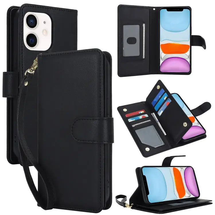 Multi-Card Wallet RFID Leather Phone Case - For iPhone 11 / Black