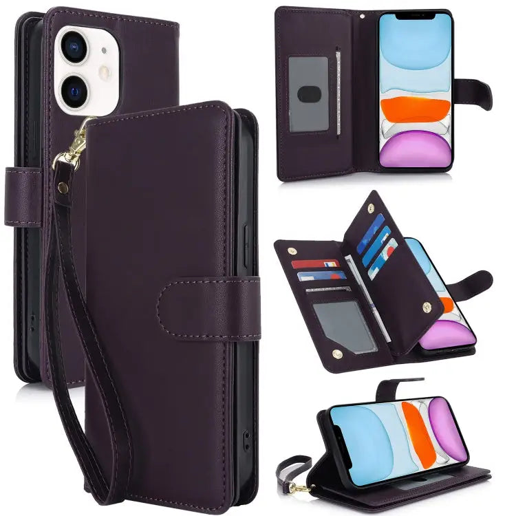 Multi-Card Wallet RFID Leather Phone Case - For iPhone 11 / Dark Purple