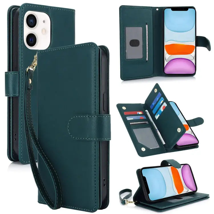 Multi-Card Wallet RFID Leather Phone Case - For iPhone 11 / Green