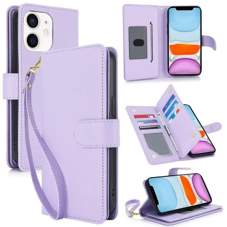 Multi-Card Wallet RFID Leather Phone Case - For iPhone 11 / Light Purple