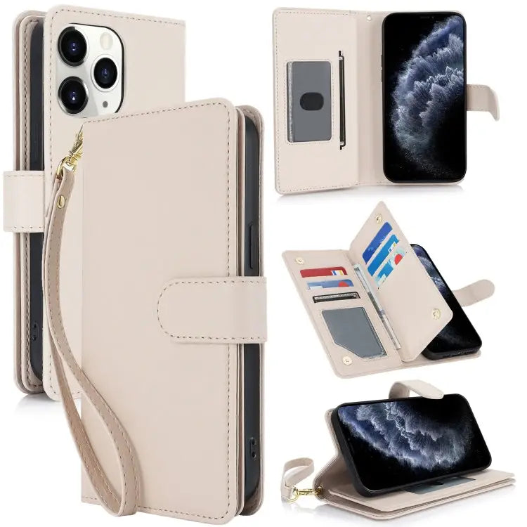 Multi-Card Wallet RFID Leather Phone Case - For iPhone 11 Pro Max / Apricot