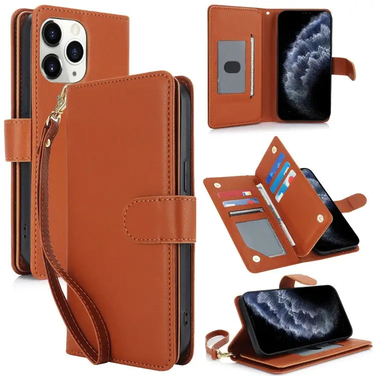 Multi-Card Wallet RFID Leather Phone Case - For iPhone 11 Pro Max / Brown