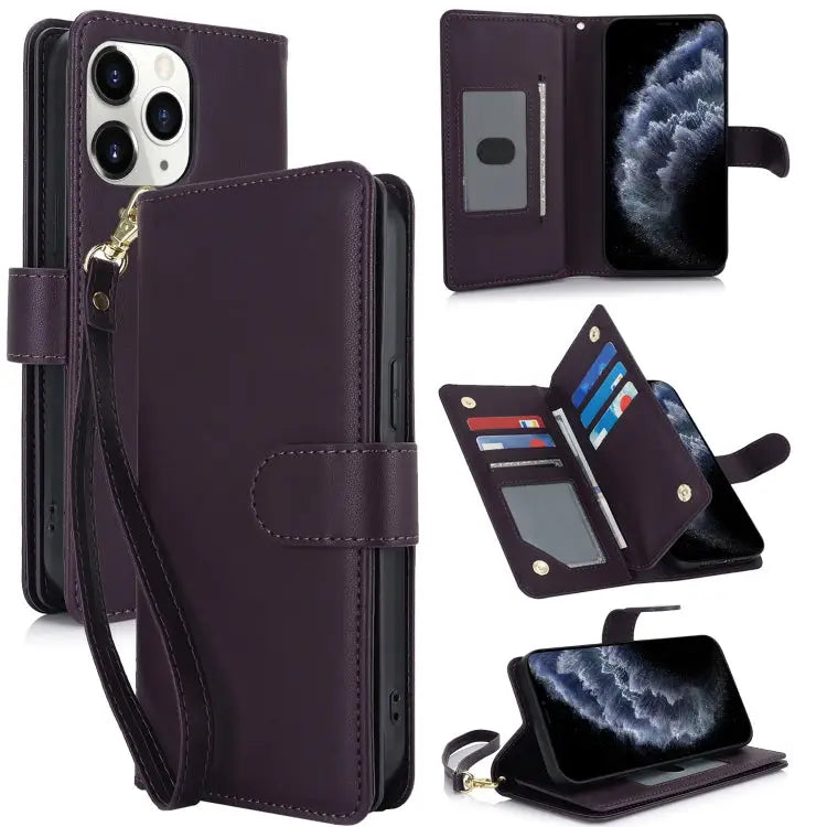 Multi-Card Wallet RFID Leather Phone Case - For iPhone 11 Pro Max / Dark Purple