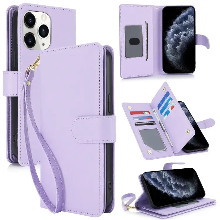 Multi-Card Wallet RFID Leather Phone Case - For iPhone 11 Pro Max / Light Purple