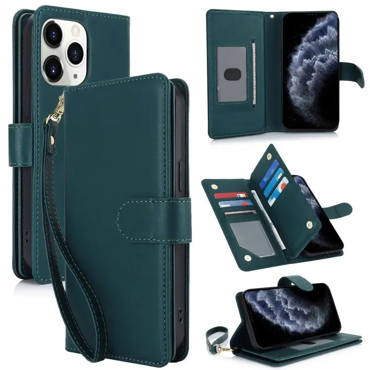 Multi-Card Wallet RFID Leather Phone Case - For iPhone 11 Pro Max / Green