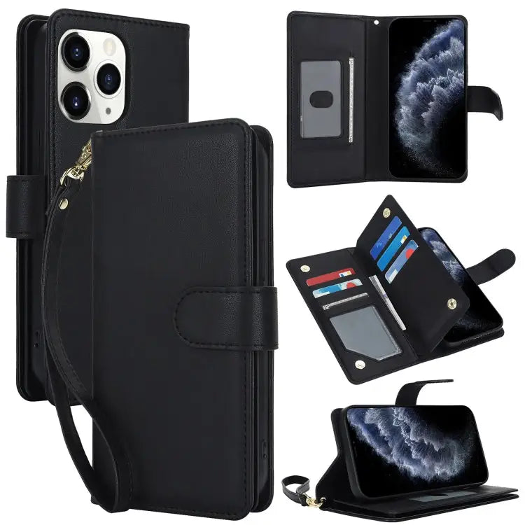 Multi-Card Wallet RFID Leather Phone Case - For iPhone 11 Pro Max / Black