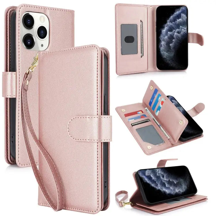Multi-Card Wallet RFID Leather Phone Case - For iPhone 11 Pro Max / Rose Gold