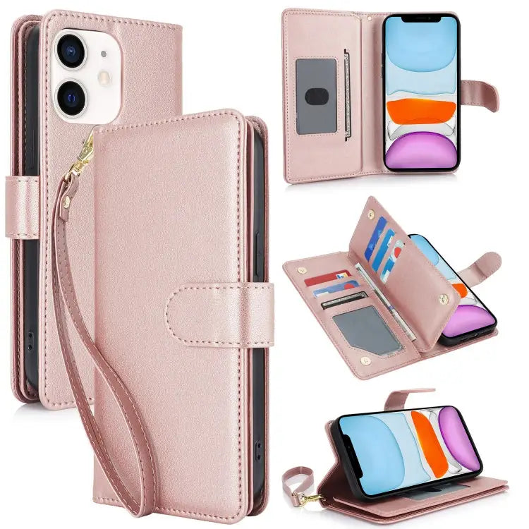 Multi-Card Wallet RFID Leather Phone Case - For iPhone 11 / Rose Gold