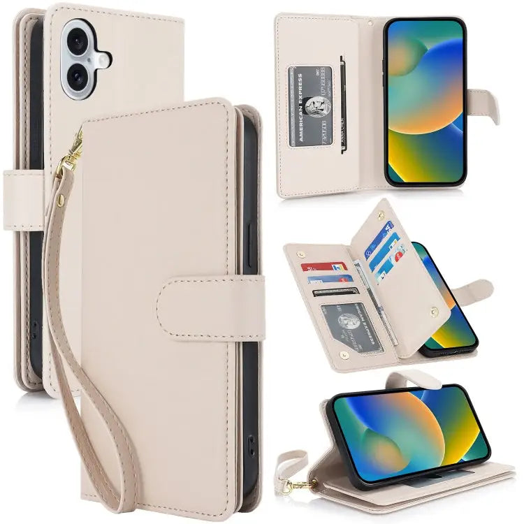 Multi-Card Wallet RFID Leather Phone Case For iPhone 15 Pro For iPhone 15 Plus For iPhone 15 - For iPhone 16 / Apricot