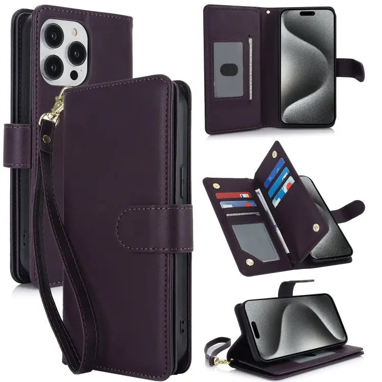 Multi-Card Wallet RFID Leather Phone Case For iPhone 15 Pro For iPhone 15 Plus For iPhone 15 - For iPhone 16 Pro / Dark