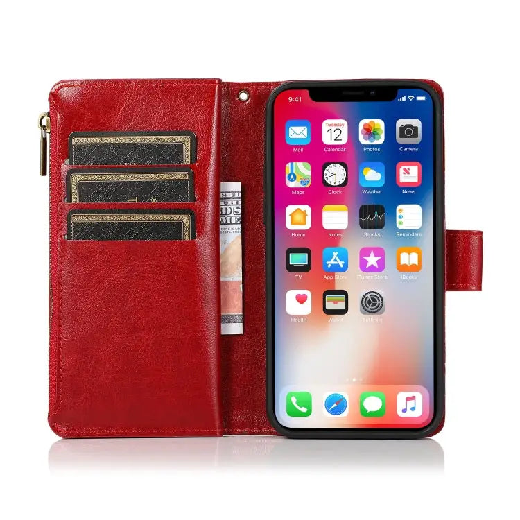 Multifunctional Crazy Horse Texture Horizontal Flip Leather Case with 9 Card Slot & Holder & Zipper Wallet & Lanyard