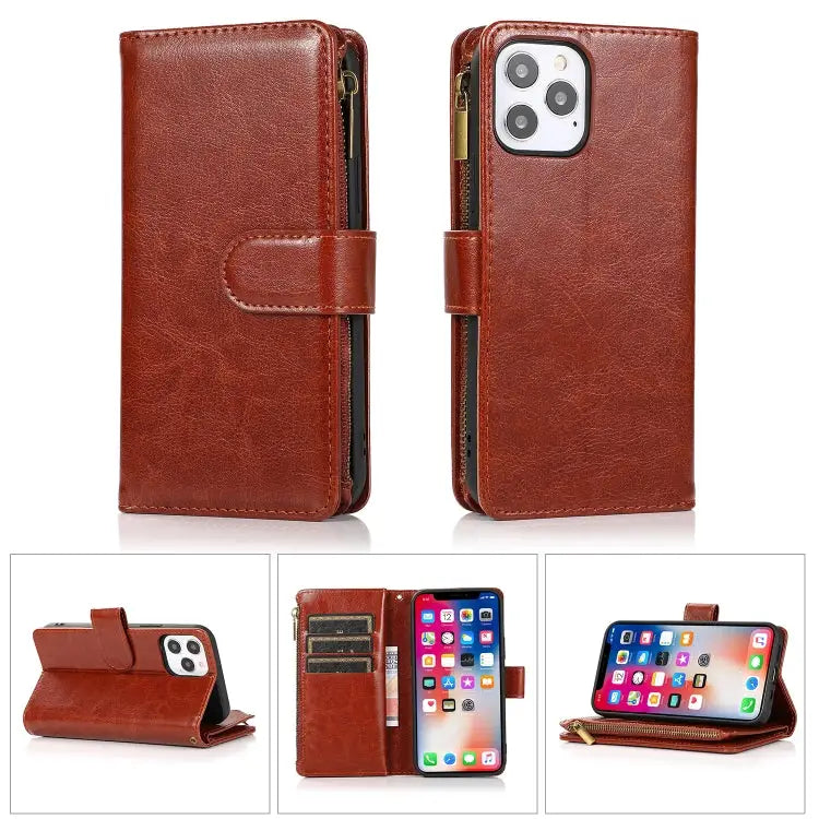Multifunctional Crazy Horse Texture Horizontal Flip Leather Case with 9 Card Slot & Holder & Zipper Wallet & Lanyard