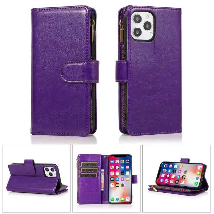 Multifunctional Crazy Horse Texture Horizontal Flip Leather Case with 9 Card Slot & Holder & Zipper Wallet & Lanyard