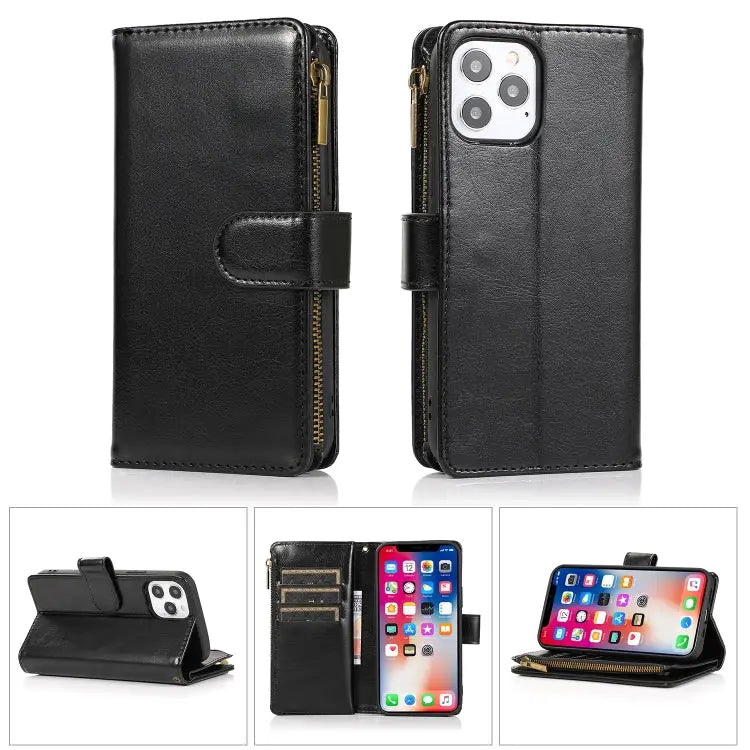 Multifunctional Crazy Horse Texture Horizontal Flip Leather Case with 9 Card Slot & Holder & Zipper Wallet & Lanyard