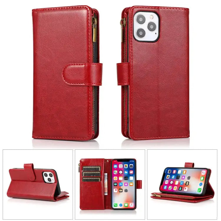 Multifunctional Crazy Horse Texture Horizontal Flip Leather Case with 9 Card Slot & Holder & Zipper Wallet & Lanyard