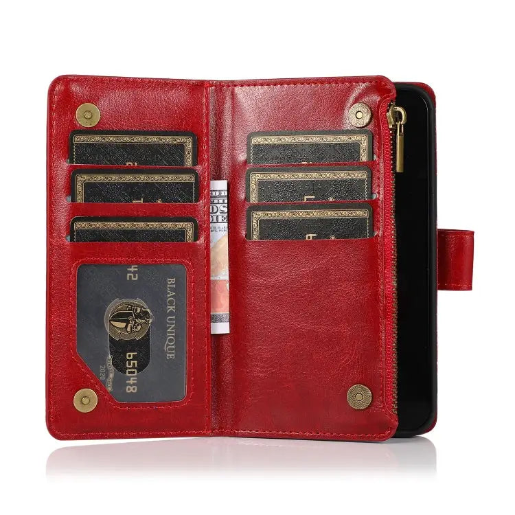 Multifunctional Crazy Horse Texture Horizontal Flip Leather Case with 9 Card Slot & Holder & Zipper Wallet & Lanyard