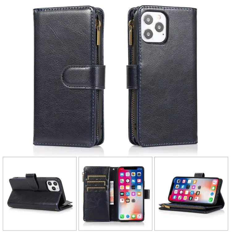 Multifunctional Crazy Horse Texture Horizontal Flip Leather Case with 9 Card Slot & Holder & Zipper Wallet & Lanyard