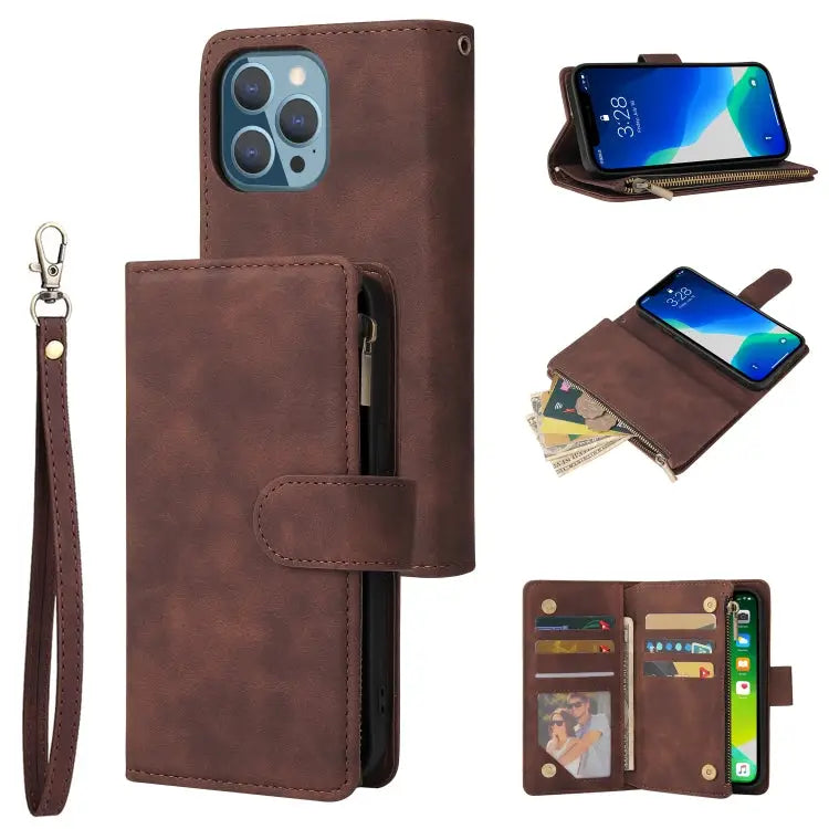 Multifunctional Phone Leather Case with Card Slot & Holder & Zipper Wallet & Photo Frame For iPhone 13 mini For iPhone