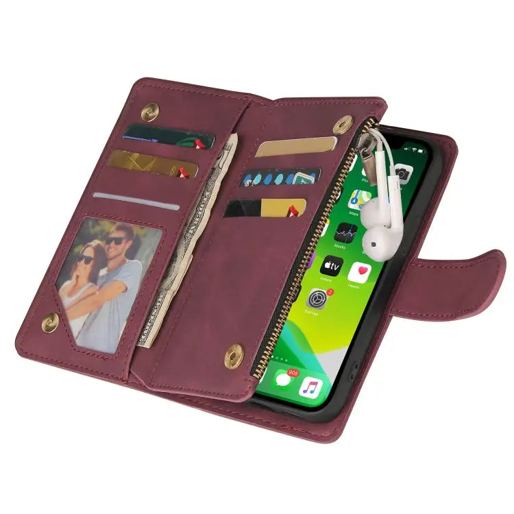Multifunctional Phone Leather Case with Card Slot & Holder & Zipper Wallet & Photo Frame For iPhone 13 mini For iPhone