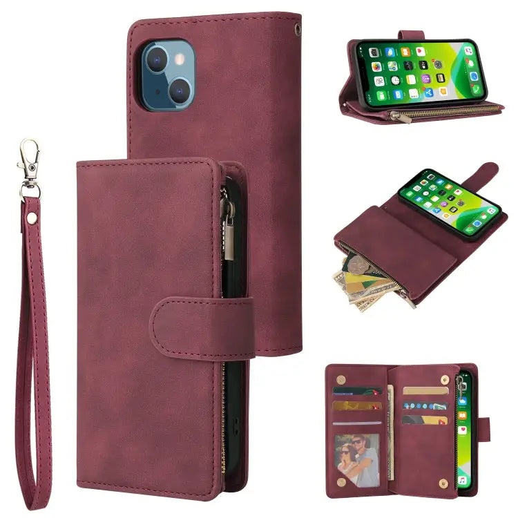 Multifunctional Phone Leather Case with Card Slot & Holder & Zipper Wallet & Photo Frame For iPhone 13 mini For iPhone