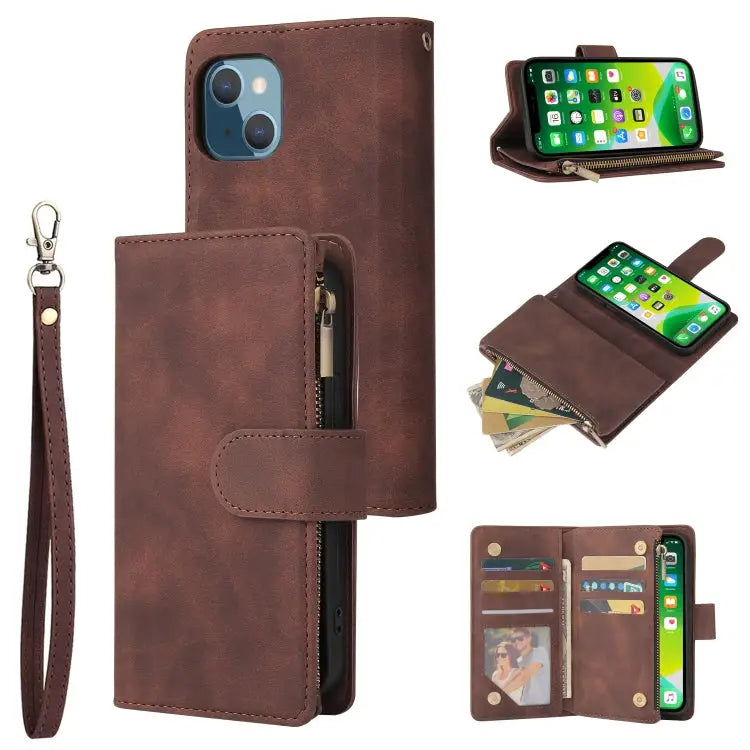 Multifunctional Phone Leather Case with Card Slot & Holder & Zipper Wallet & Photo Frame For iPhone 13 mini For iPhone