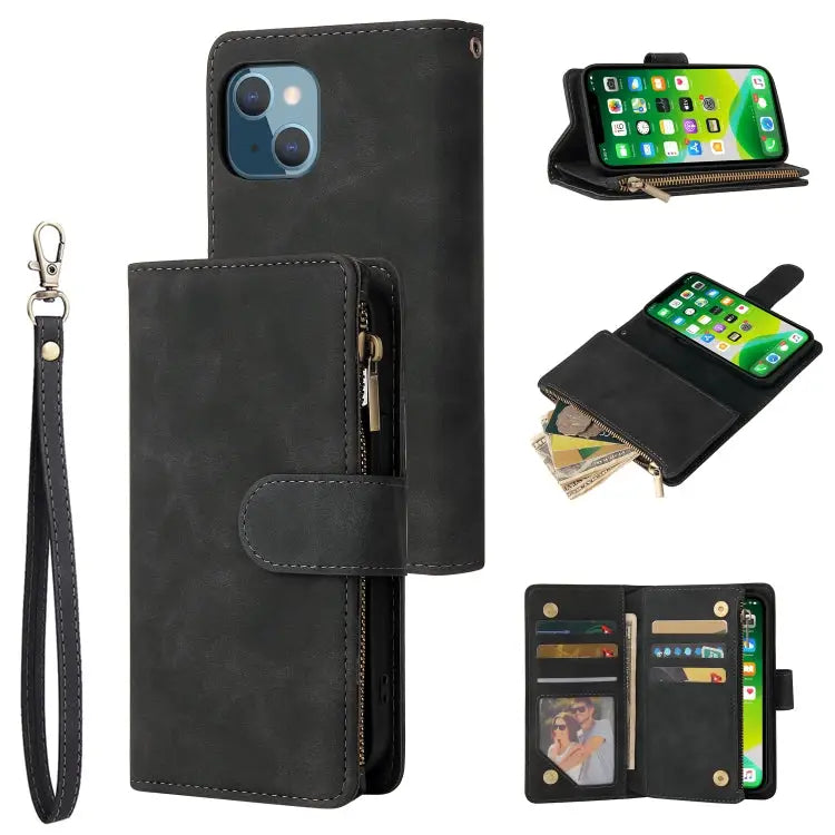 Multifunctional Phone Leather Case with Card Slot & Holder & Zipper Wallet & Photo Frame For iPhone 13 mini For iPhone