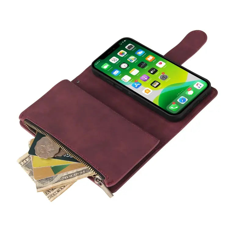Multifunctional Phone Leather Case with Card Slot & Holder & Zipper Wallet & Photo Frame For iPhone 13 mini For iPhone