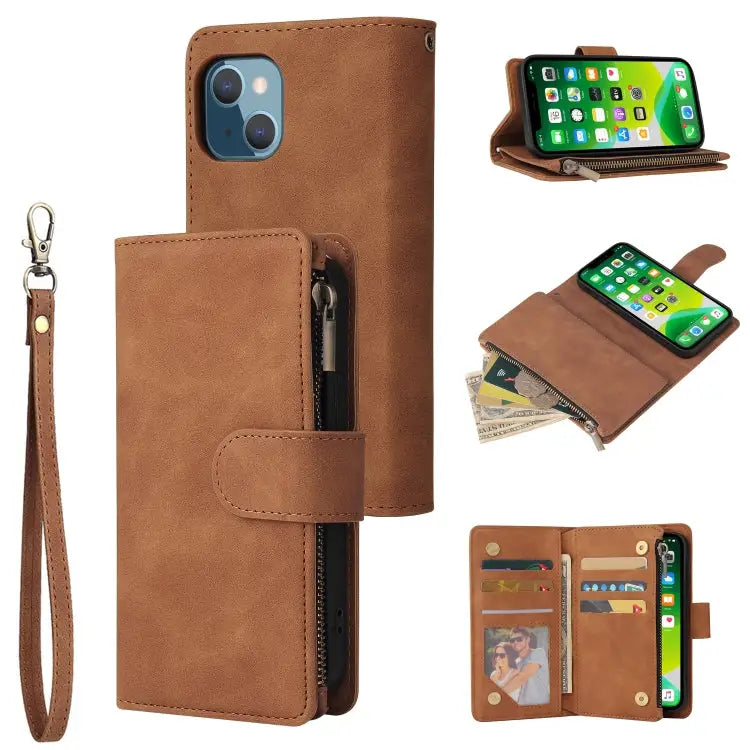 Multifunctional Phone Leather Case with Card Slot & Holder & Zipper Wallet & Photo Frame For iPhone 13 mini For iPhone