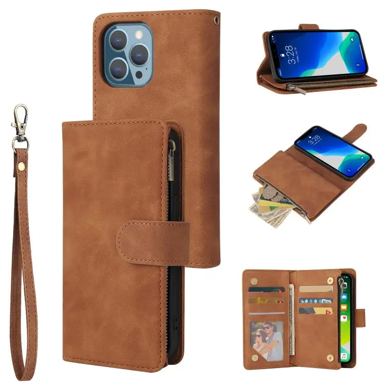 Multifunctional Phone Leather Case with Card Slot & Holder & Zipper Wallet & Photo Frame For iPhone 13 mini For iPhone